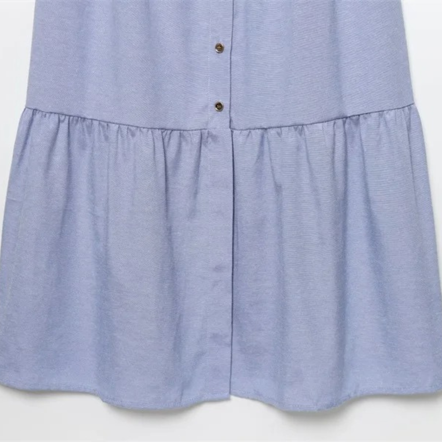 Light blue button-down dress.