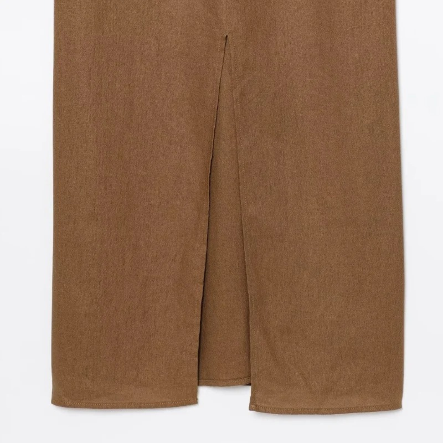 Brown skirt with a slit.