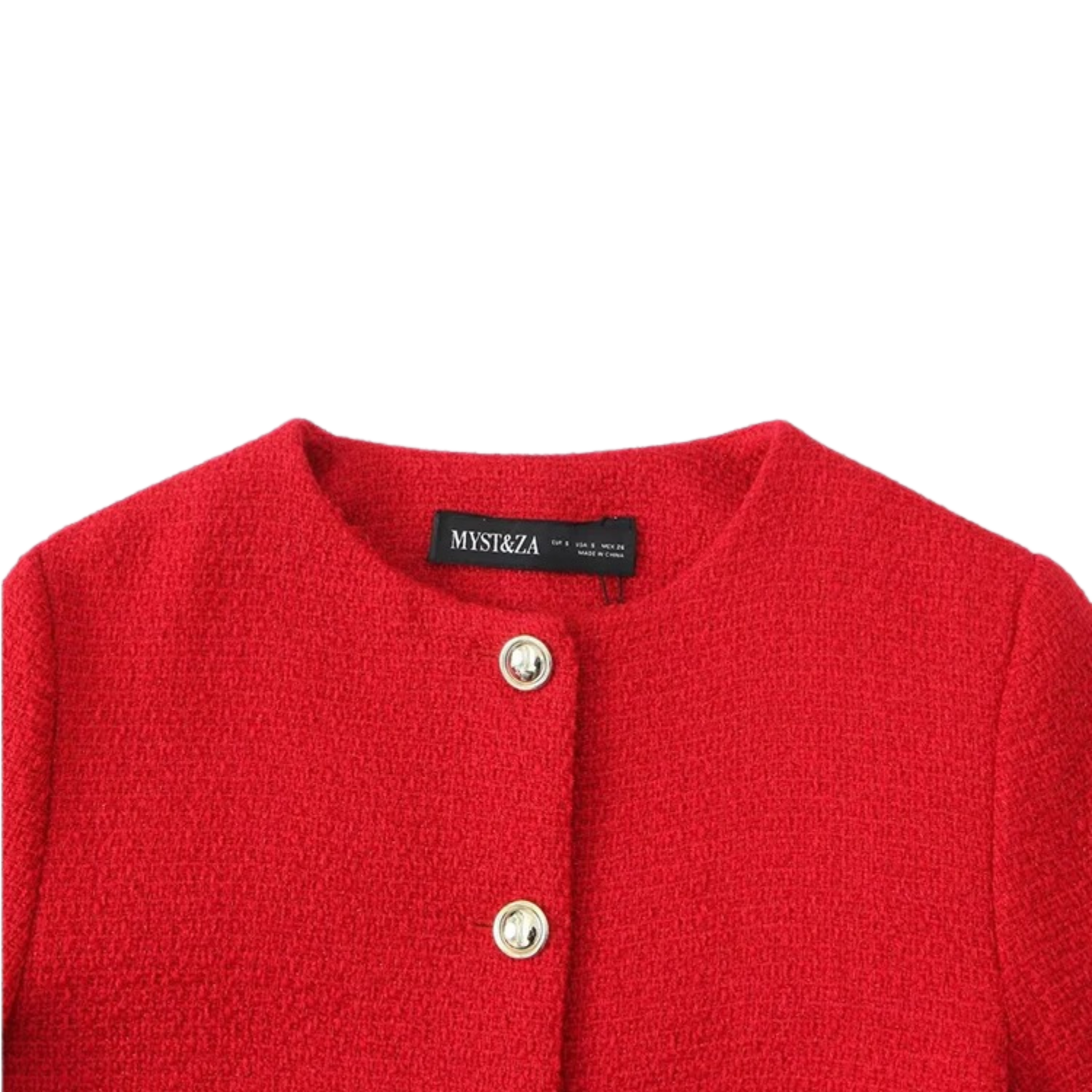 Red tweed jacket.