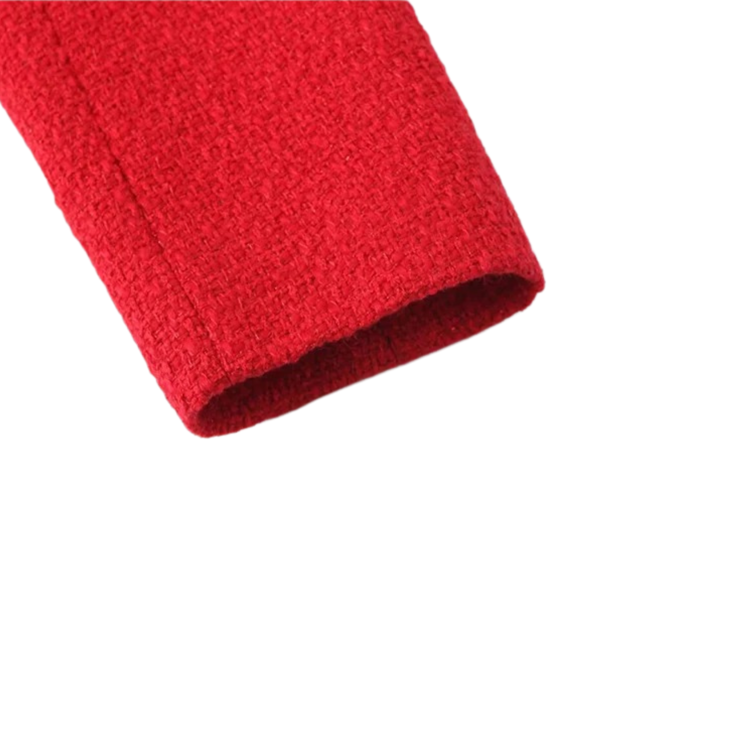 Red textured sleeve cuff.