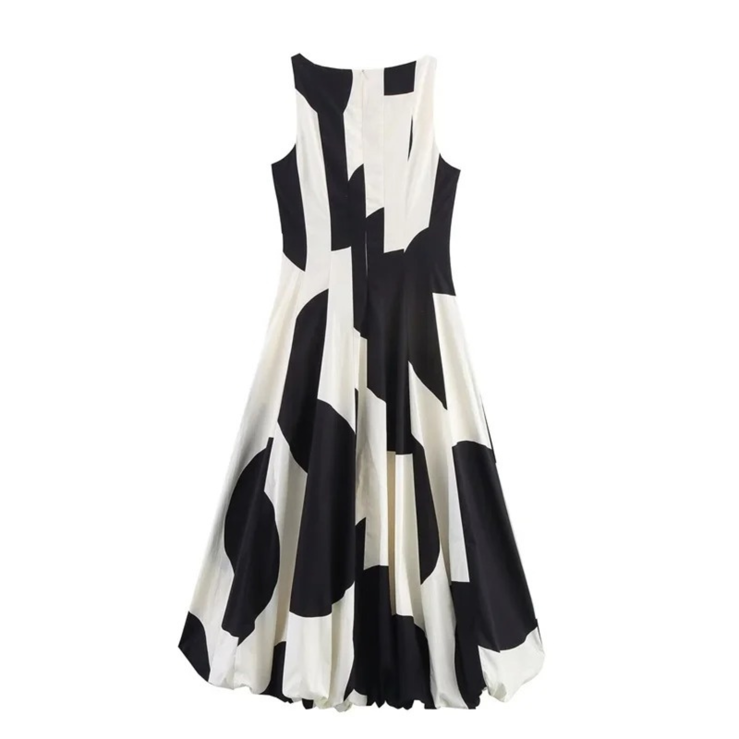 Black and white patterned dress.