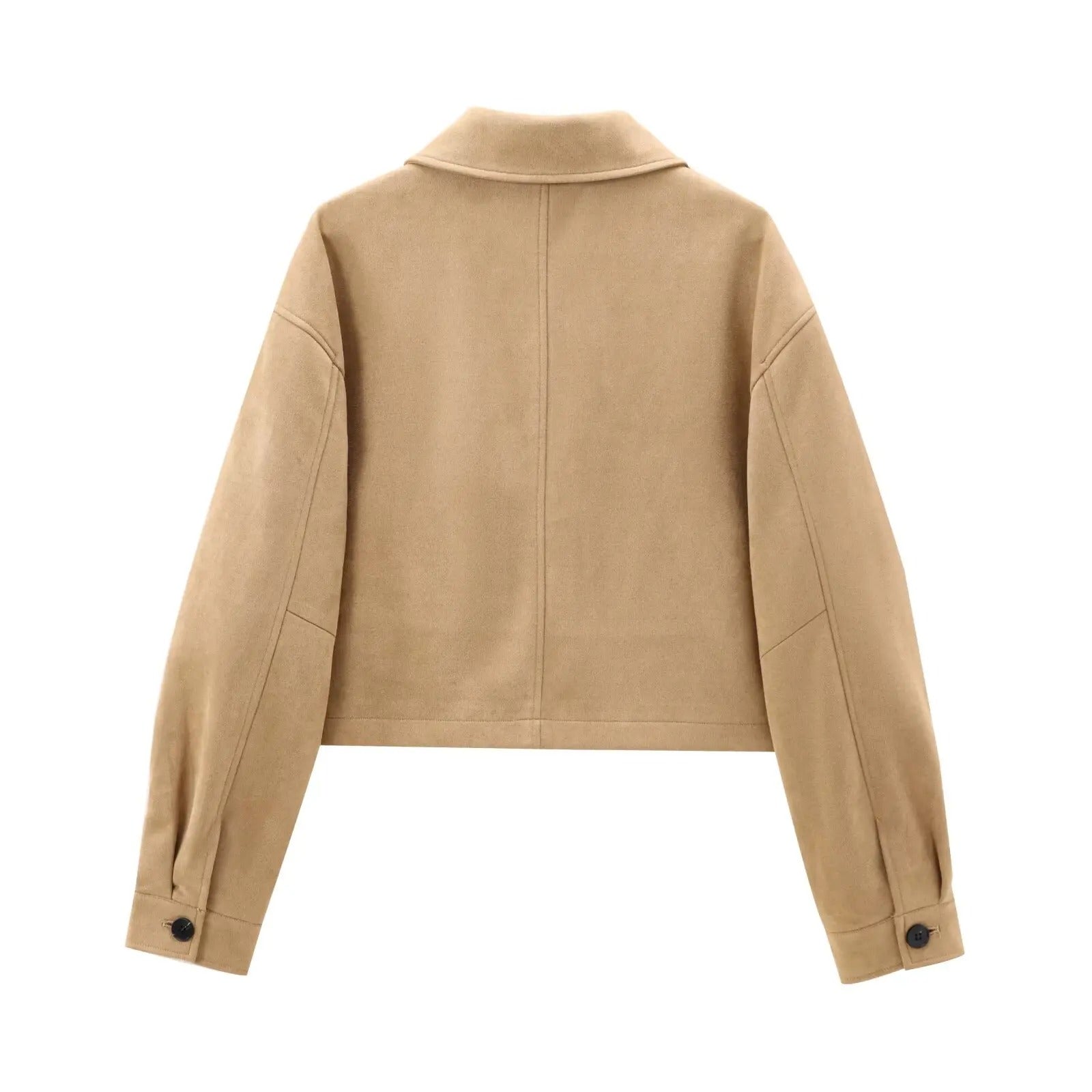 Tan cropped jacket.