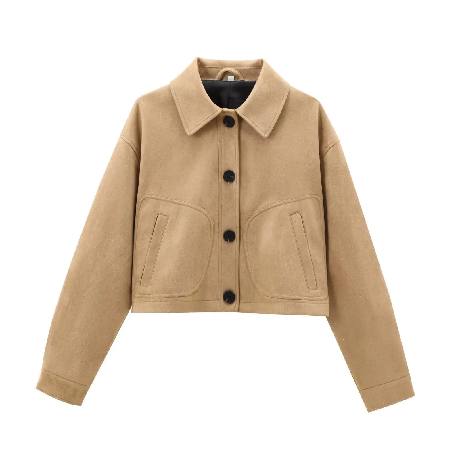 Tan cropped jacket.