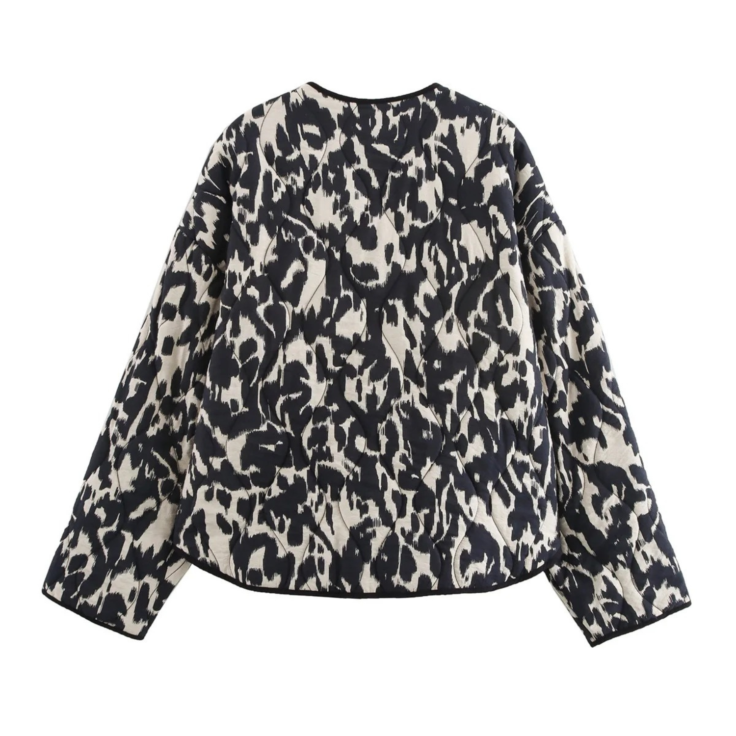 Black and white patterned quilted jacket.