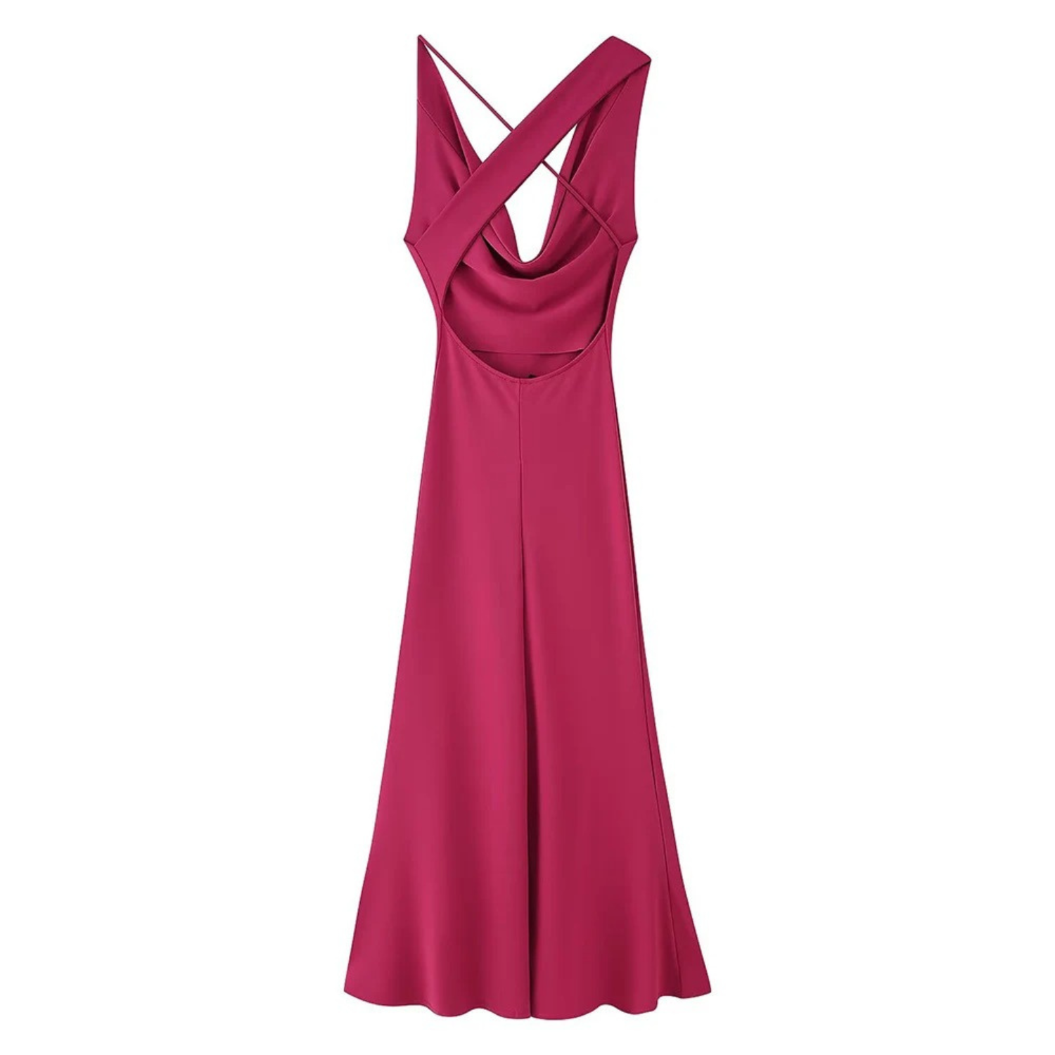 Magenta backless dress.