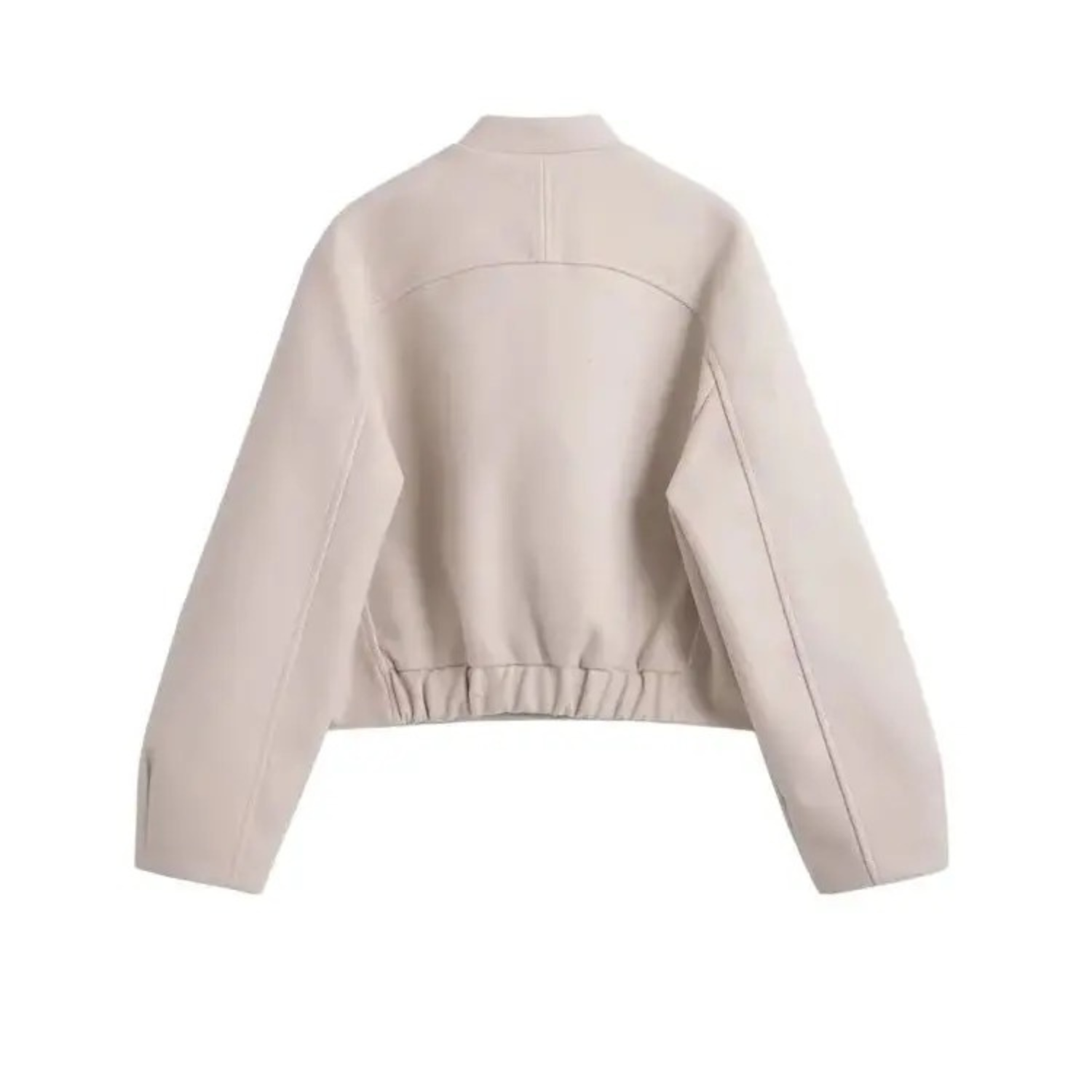 Beige bomber jacket.