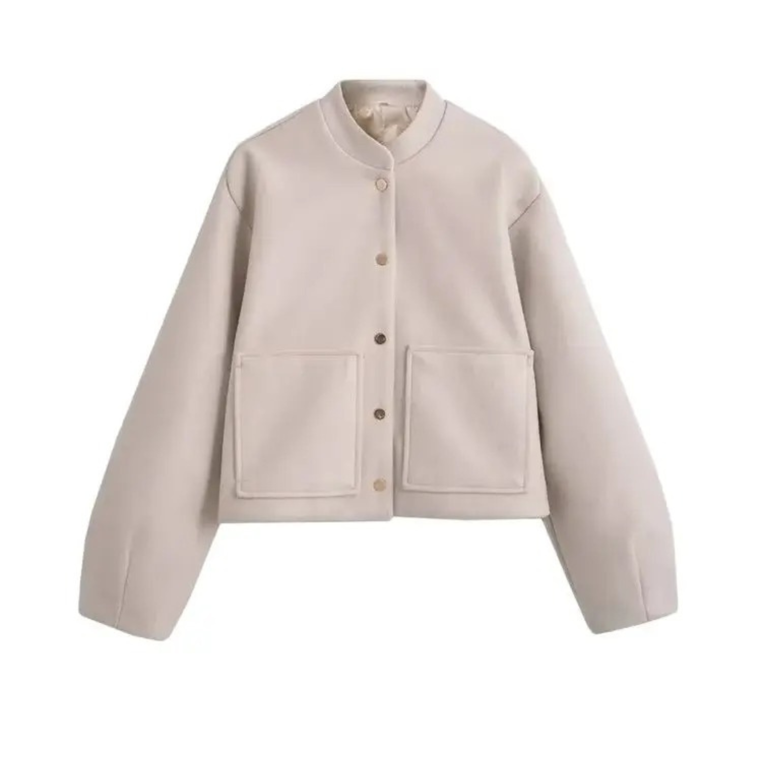 Beige cropped jacket.