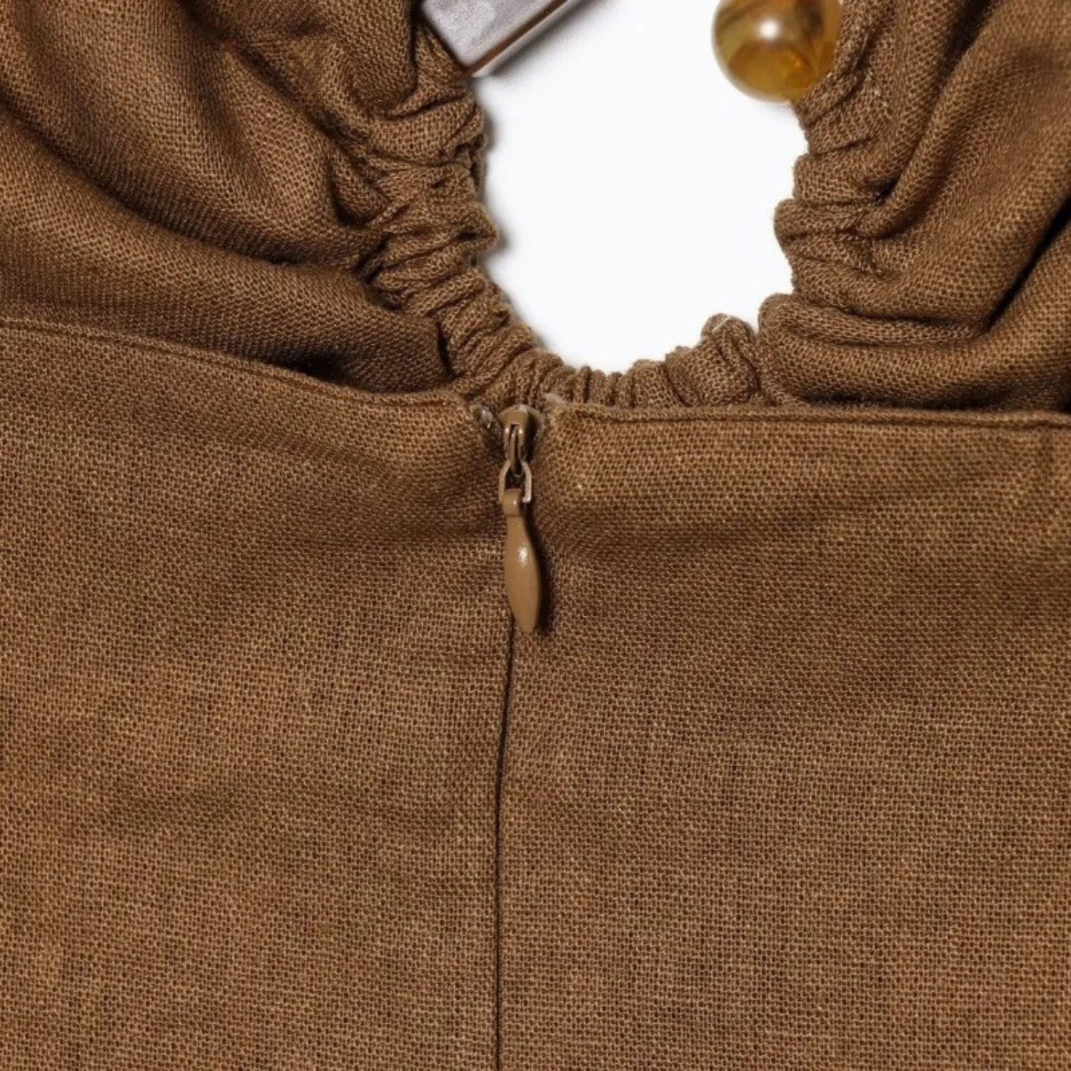 Brown linen dress with zipper.
