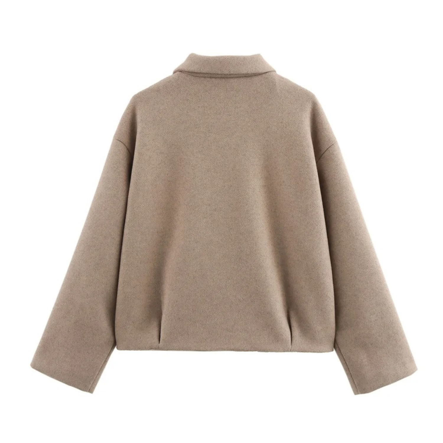 Beige collared jacket.